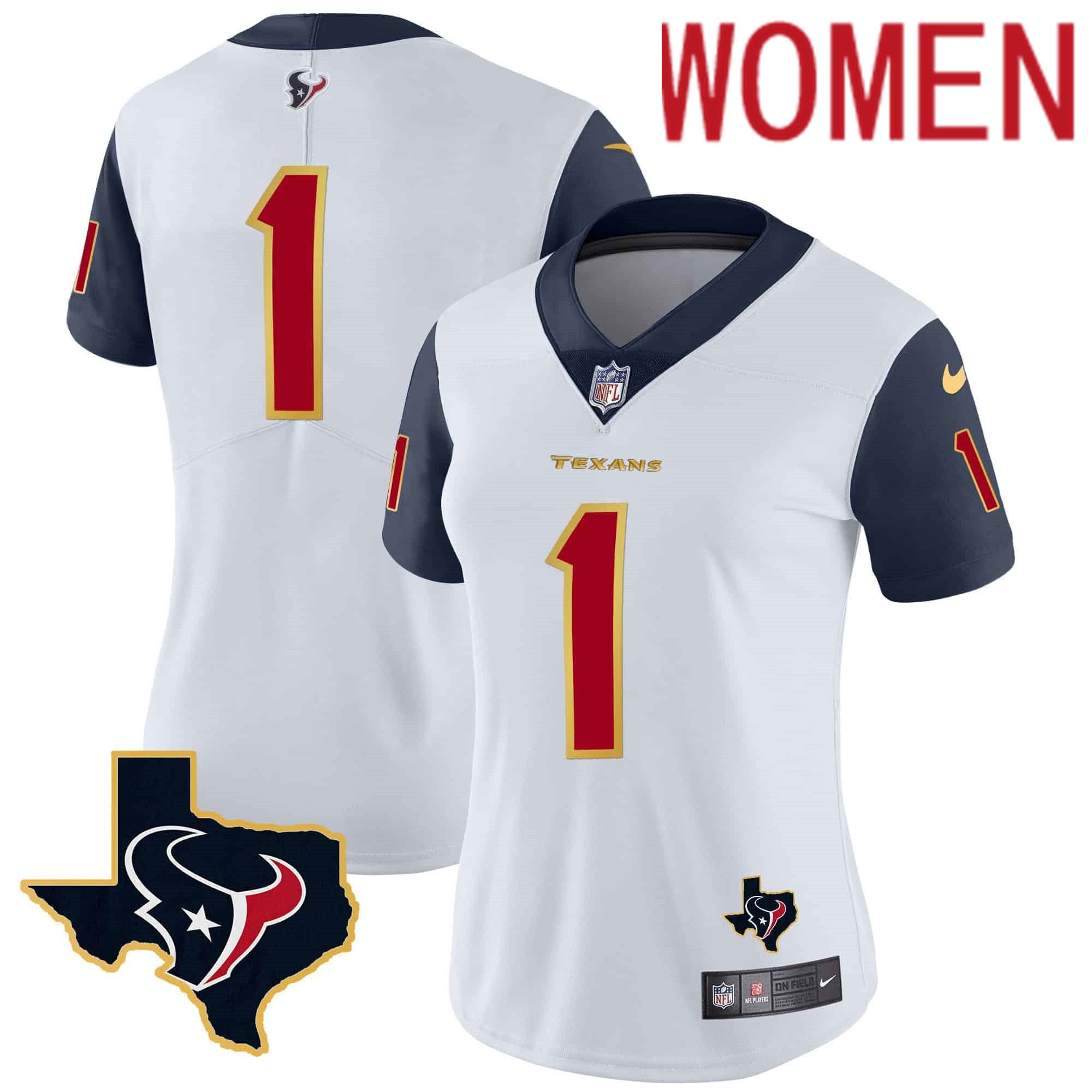 Women Houston Texans #1 Diggs White Gold 2024 Nike Trim Vapor NFL Jersey style 1